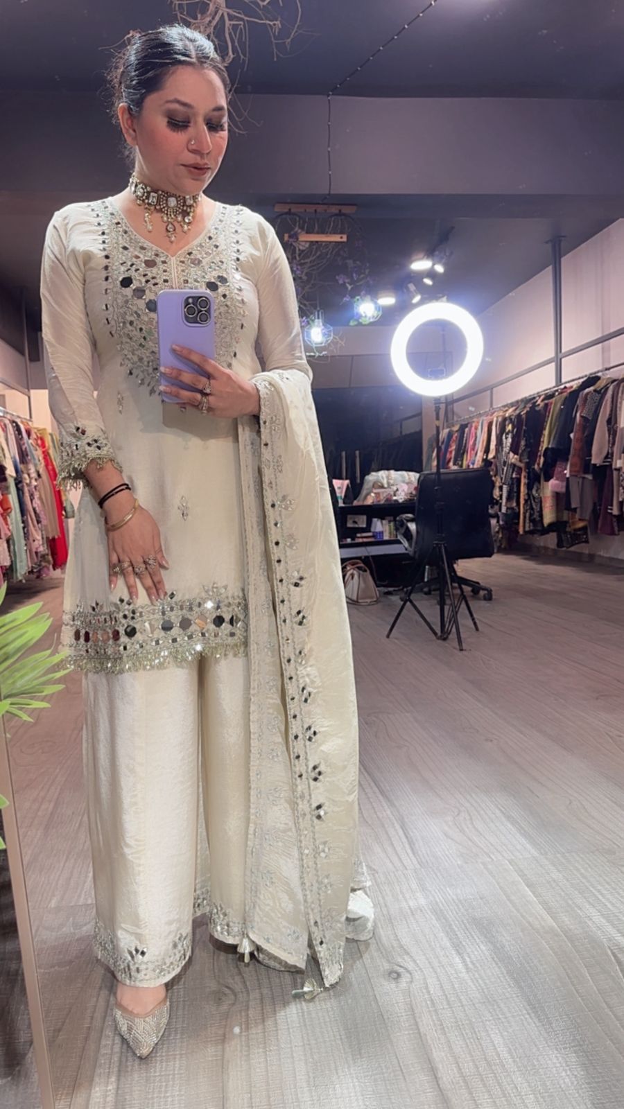 Basanti Ivory Mirror Designer suit