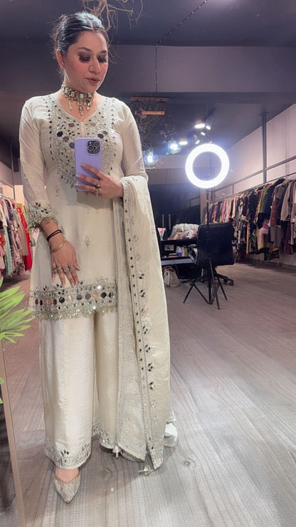 Basanti Ivory Mirror Designer suit