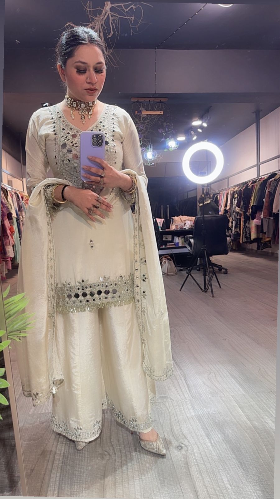 Basanti Ivory Mirror Designer suit