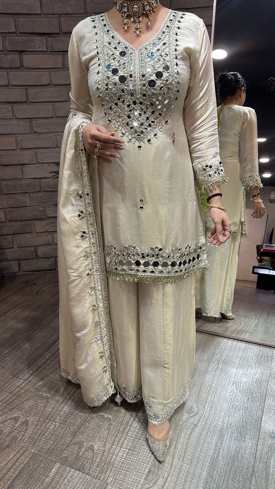 Basanti Ivory Mirror Designer suit