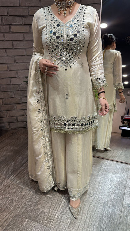 Basanti Ivory Mirror Designer suit