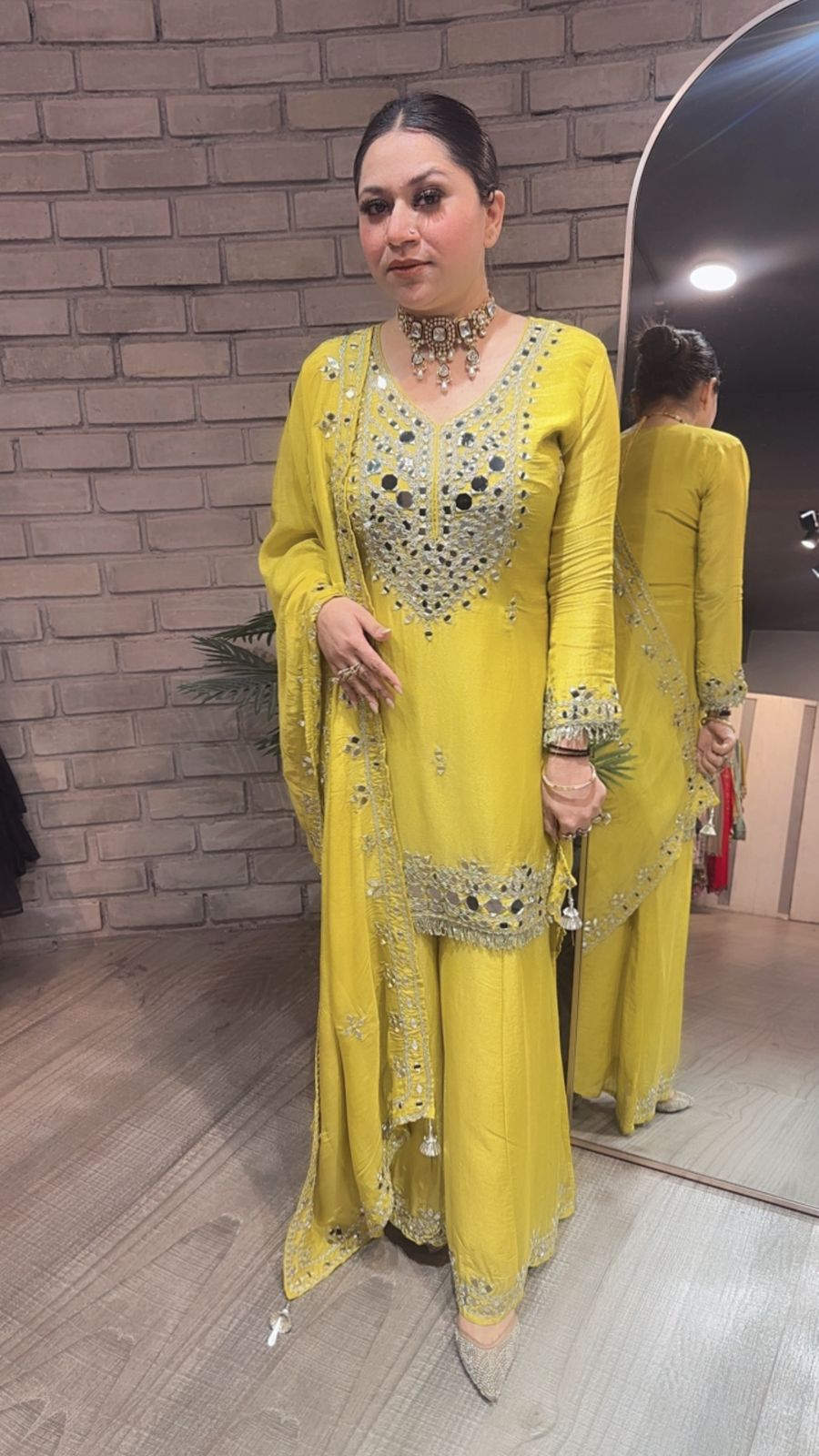 Basanti yellow Mirror Designer suit