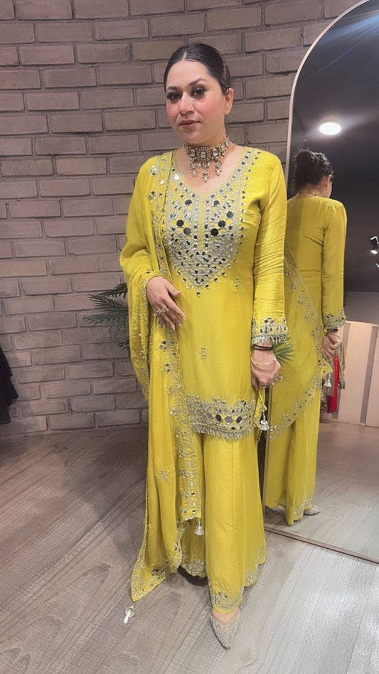 Basanti yellow Mirror Designer suit