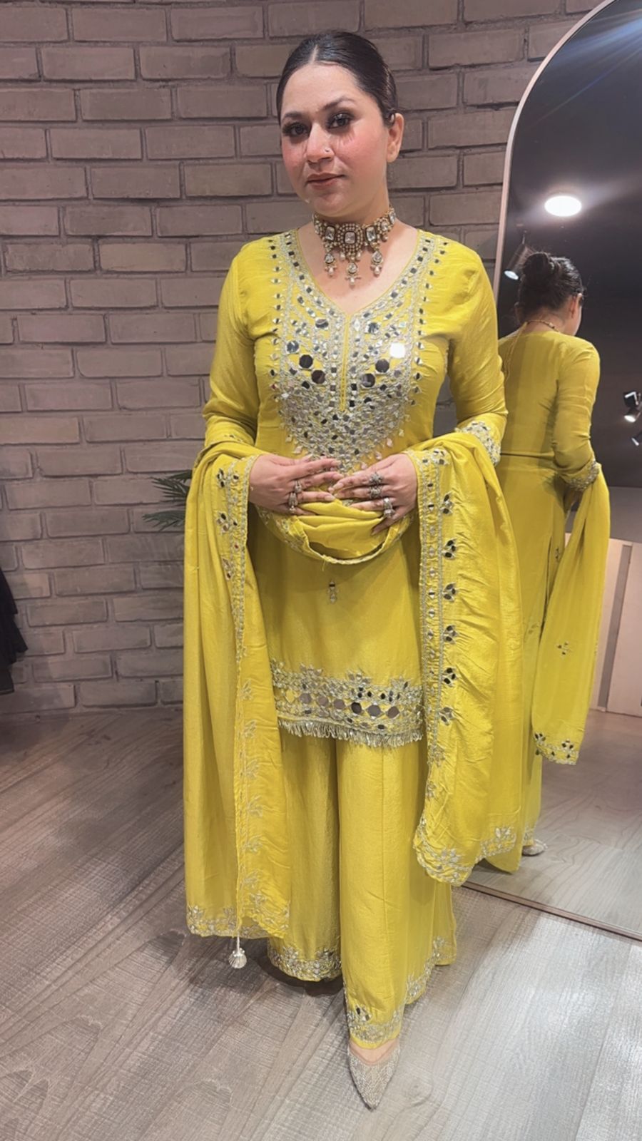 Basanti yellow Mirror Designer suit