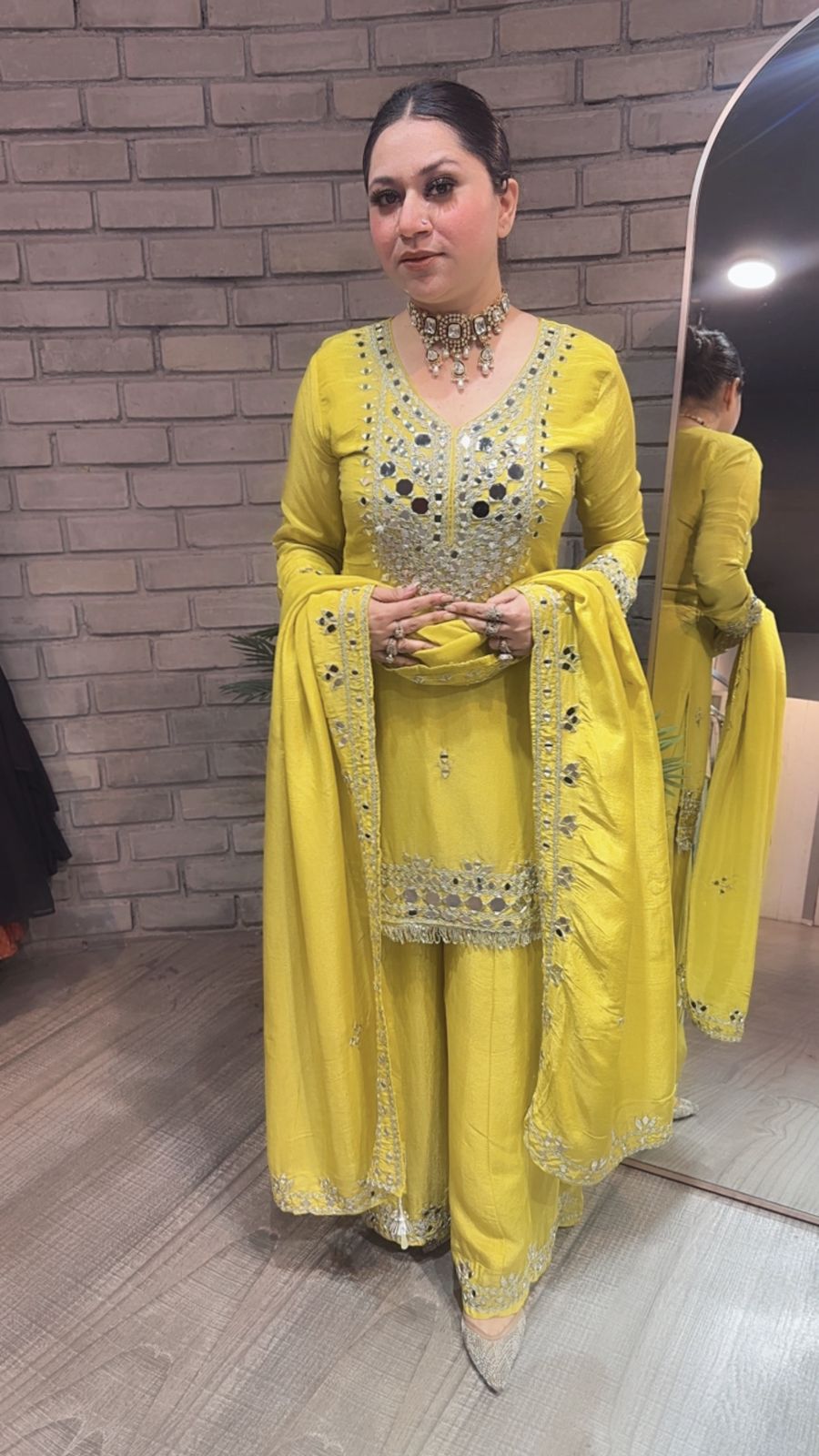 Basanti yellow Mirror Designer suit