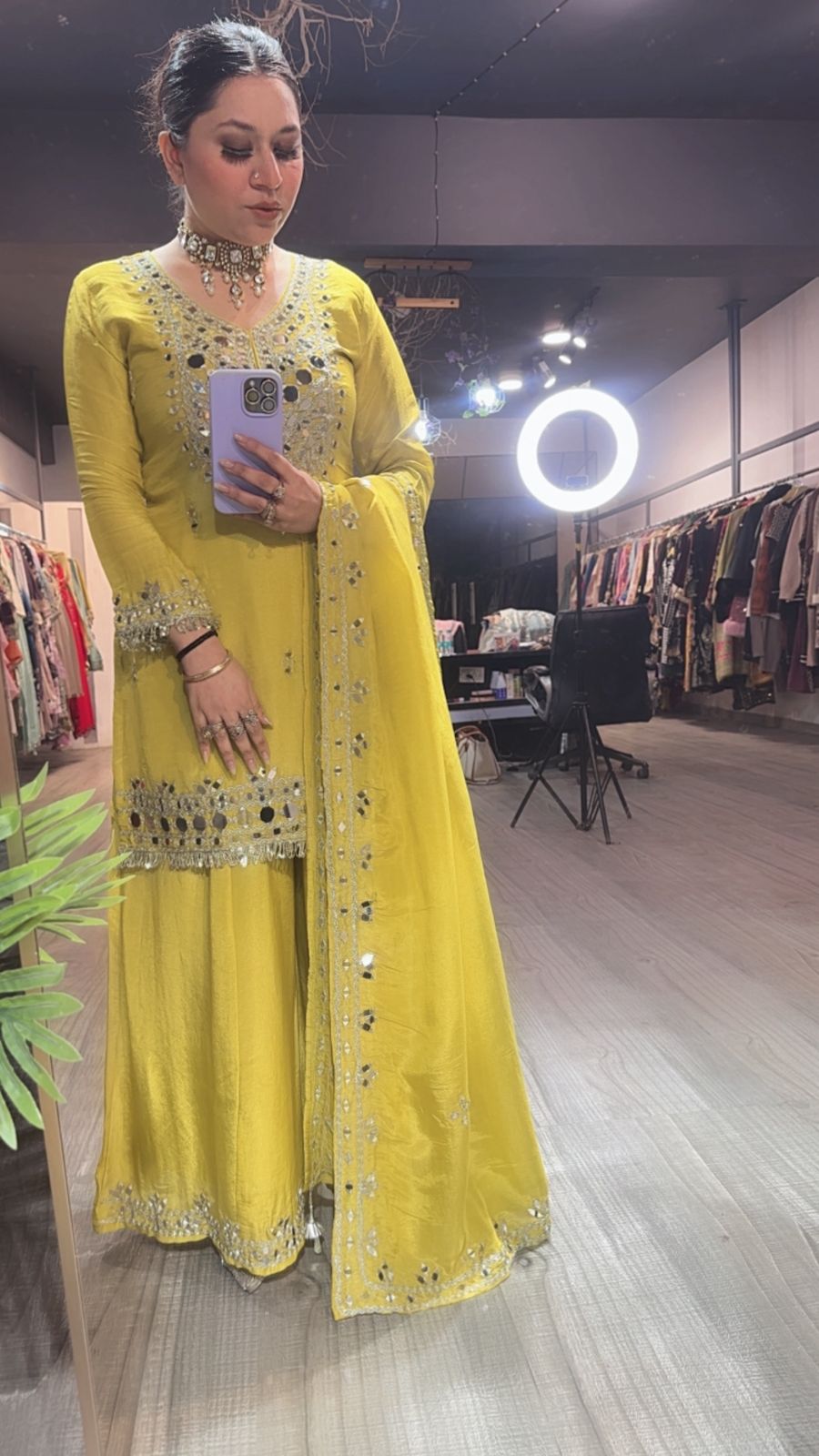 Basanti yellow Mirror Designer suit
