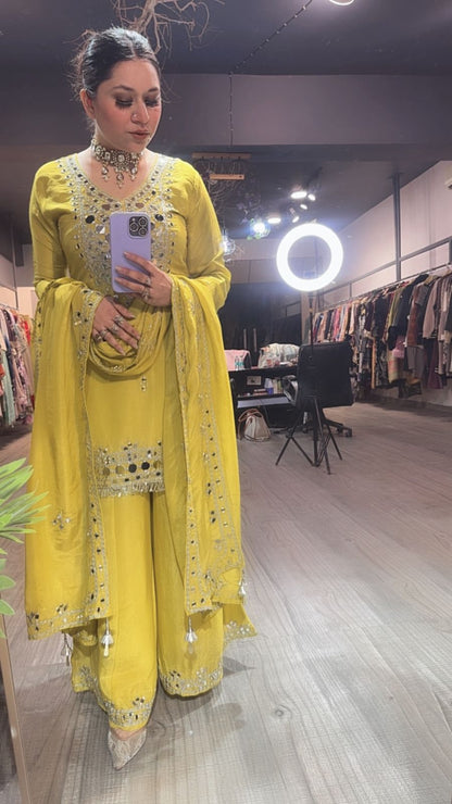 Basanti yellow Mirror Designer suit