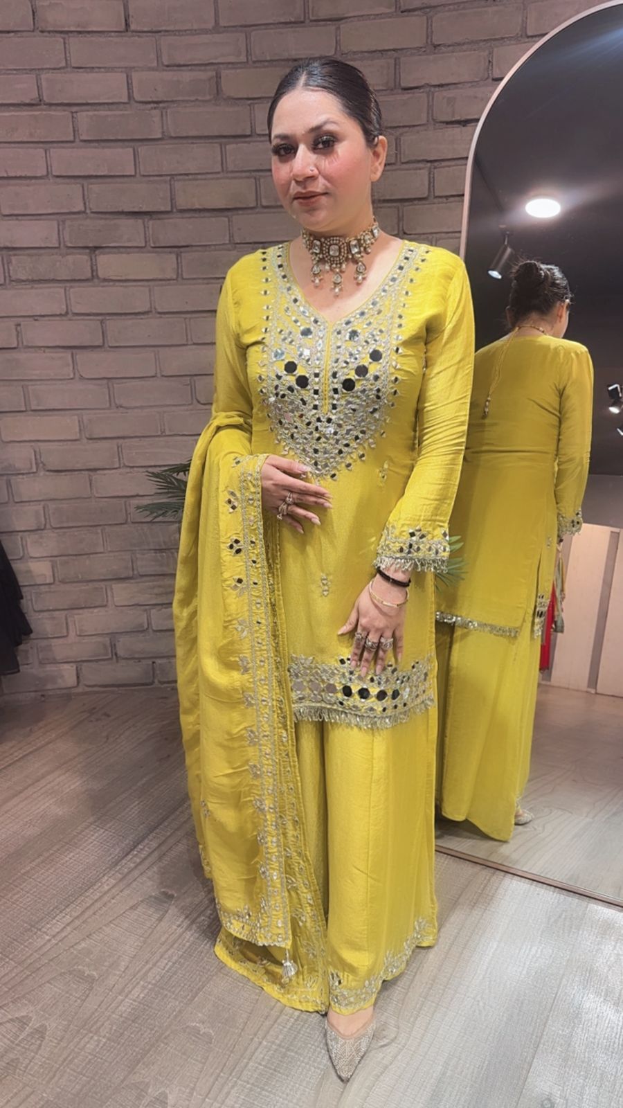 Basanti yellow Mirror Designer suit