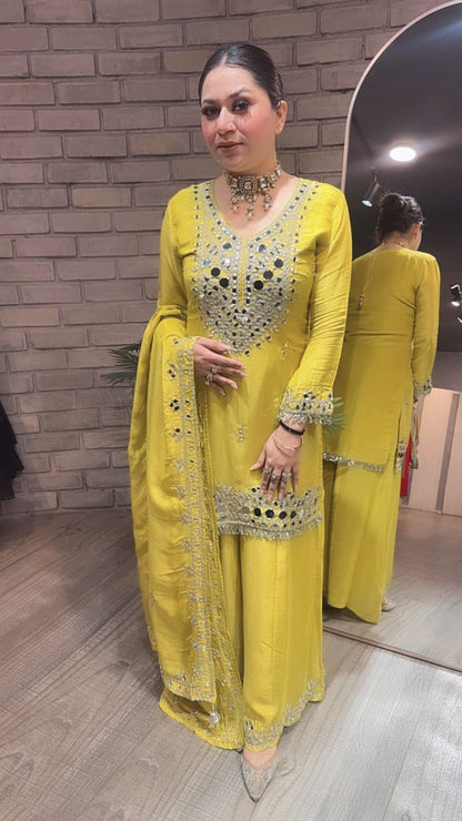 Basanti yellow Mirror Designer suit