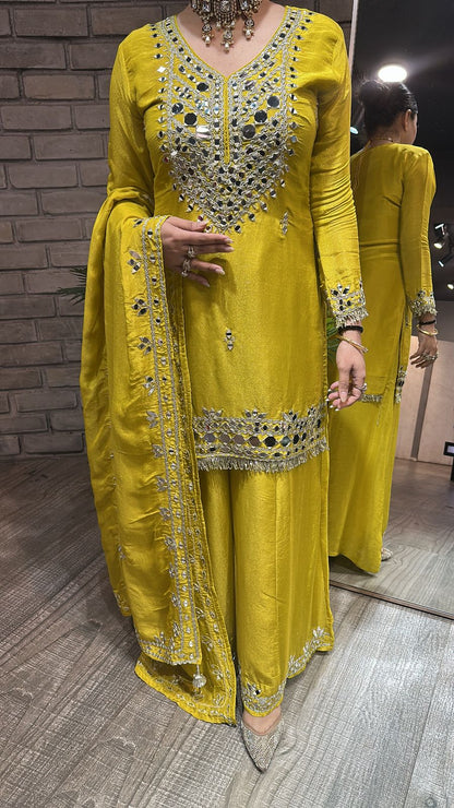 Basanti yellow Mirror Designer suit