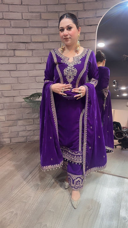 Shabad purple Designer velvet Suit