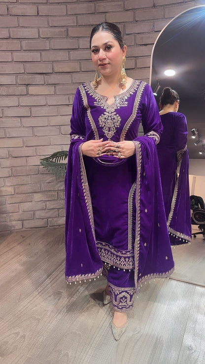 Shabad purple Designer velvet Suit