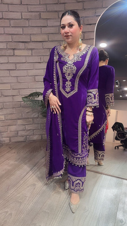 Shabad purple Designer velvet Suit