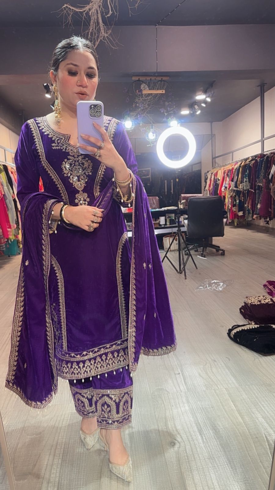Shabad purple Designer velvet Suit
