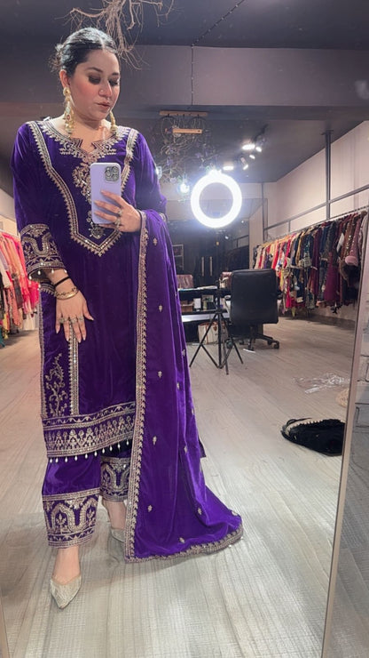 Shabad purple Designer velvet Suit