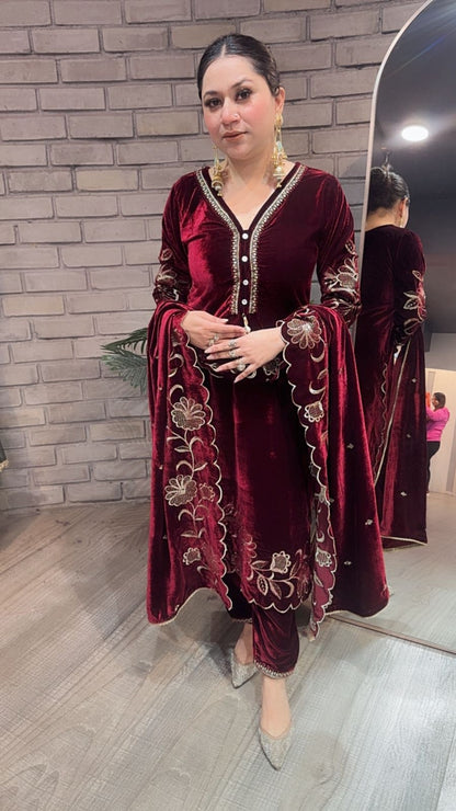 Swagath Mahroon Designer velvet Suit