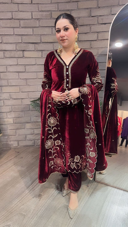 Swagath Mahroon Designer velvet Suit