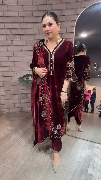 Swagath Mahroon Designer velvet Suit