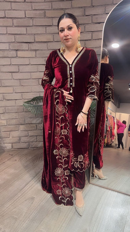 Swagath Mahroon Designer velvet Suit