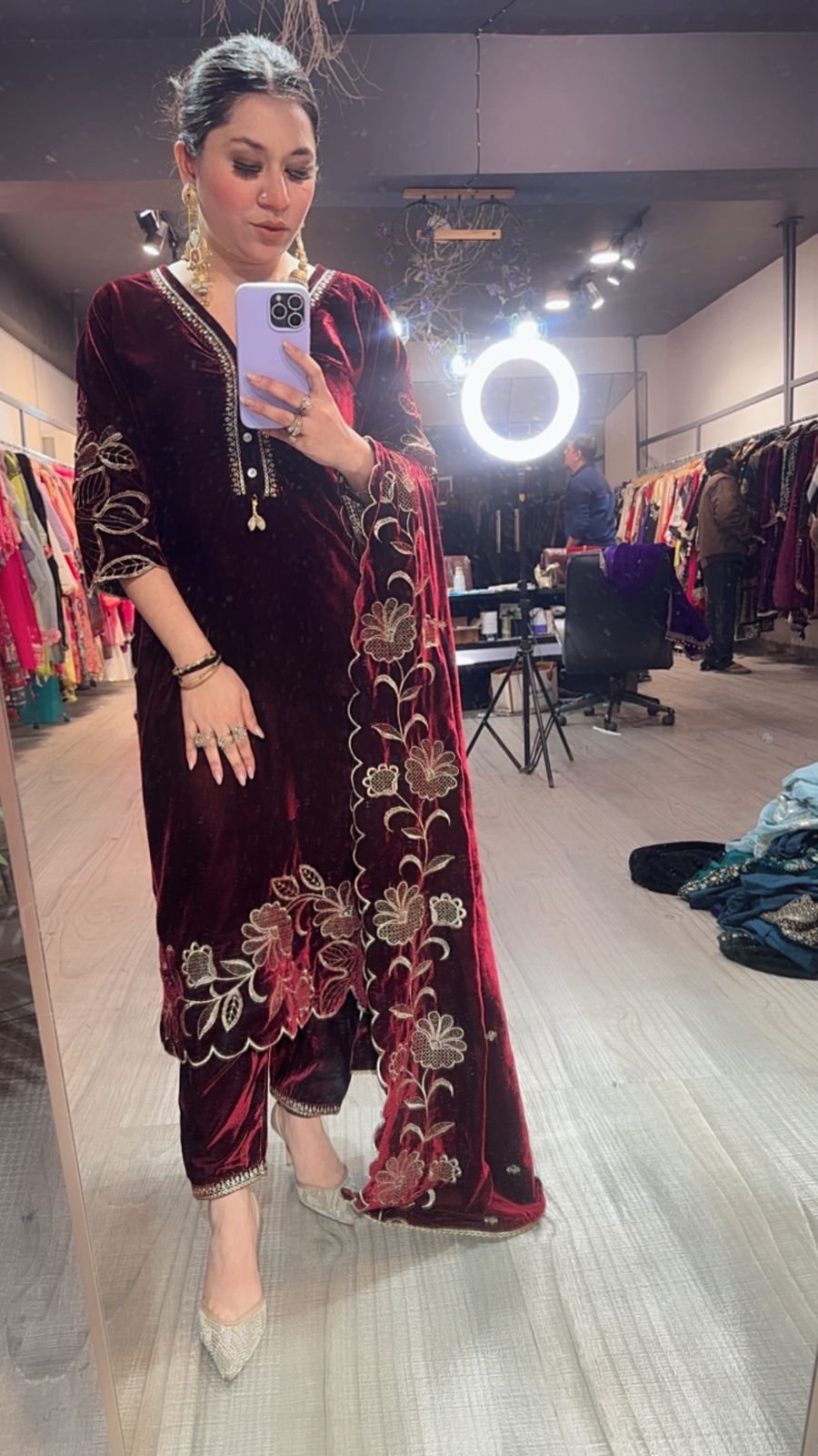 Swagath Mahroon Designer velvet Suit