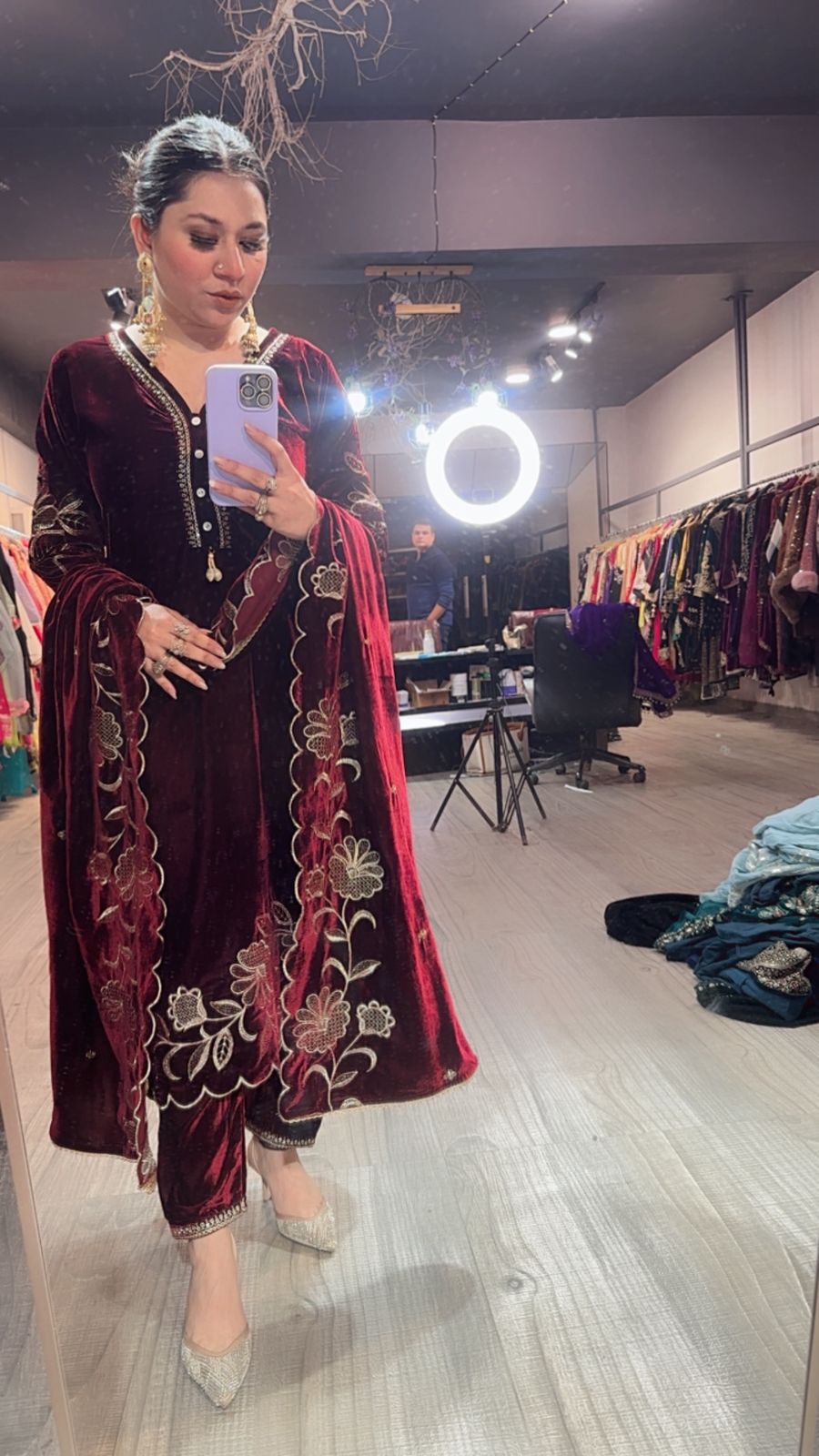 Swagath Mahroon Designer velvet Suit