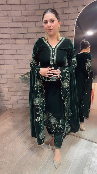Swagath Bootel Green Designer velvet Suit