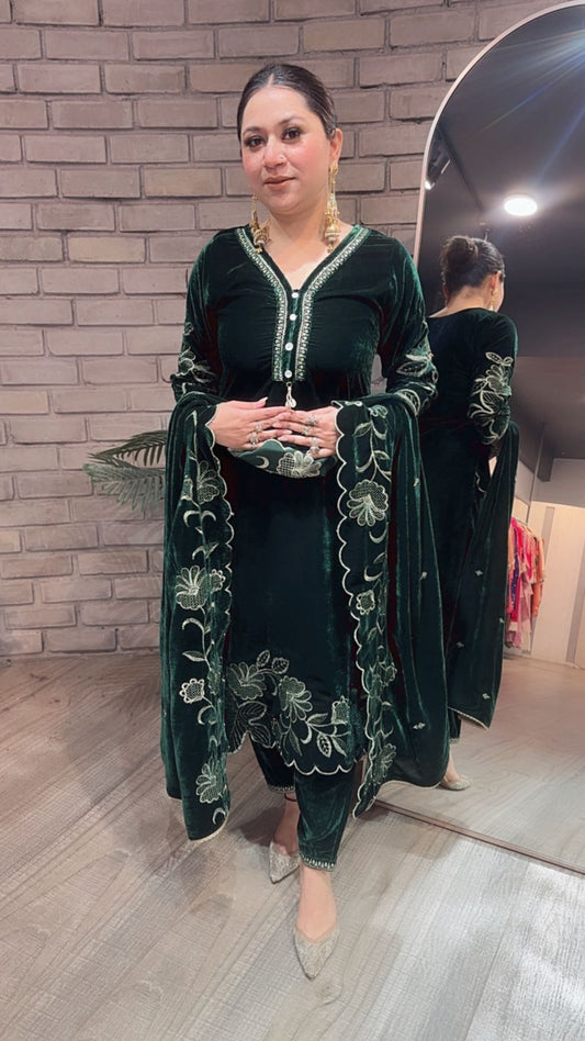 Swagath Bootel Green Designer velvet Suit