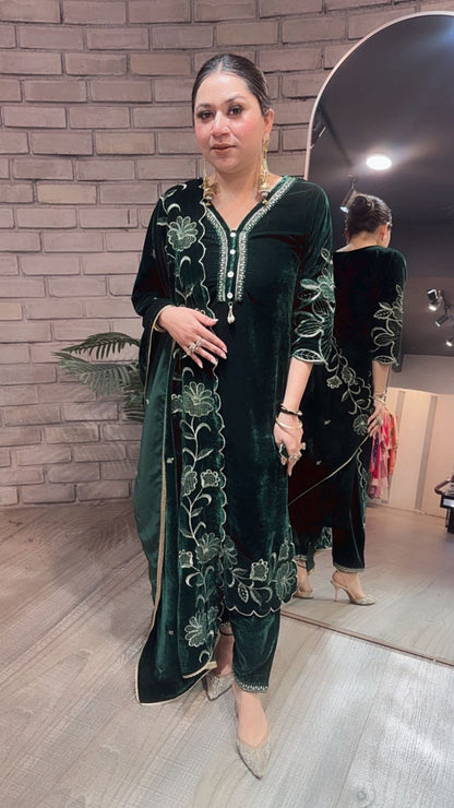 Swagath Bootel Green Designer velvet Suit