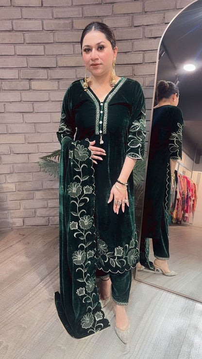 Swagath Bootel Green Designer velvet Suit