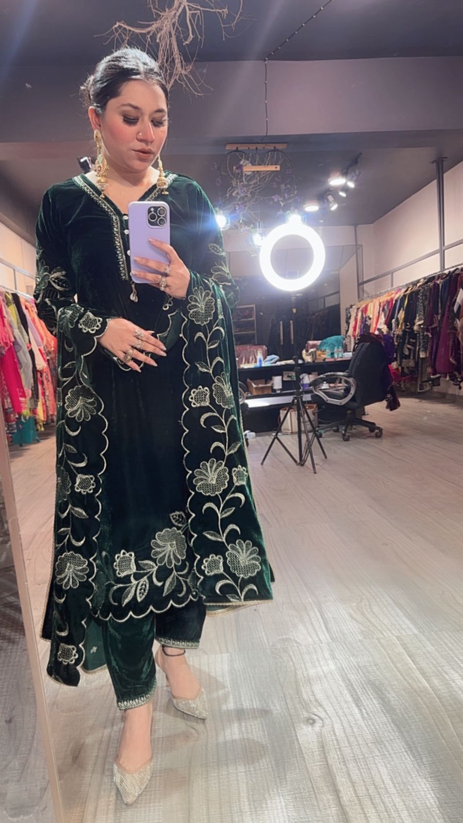 Swagath Bootel Green Designer velvet Suit