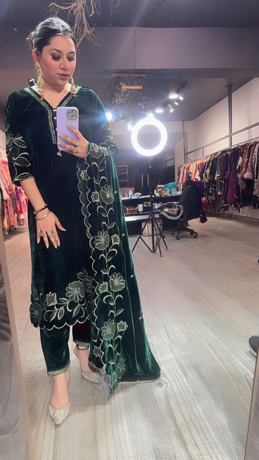 Swagath Bootel Green Designer velvet Suit