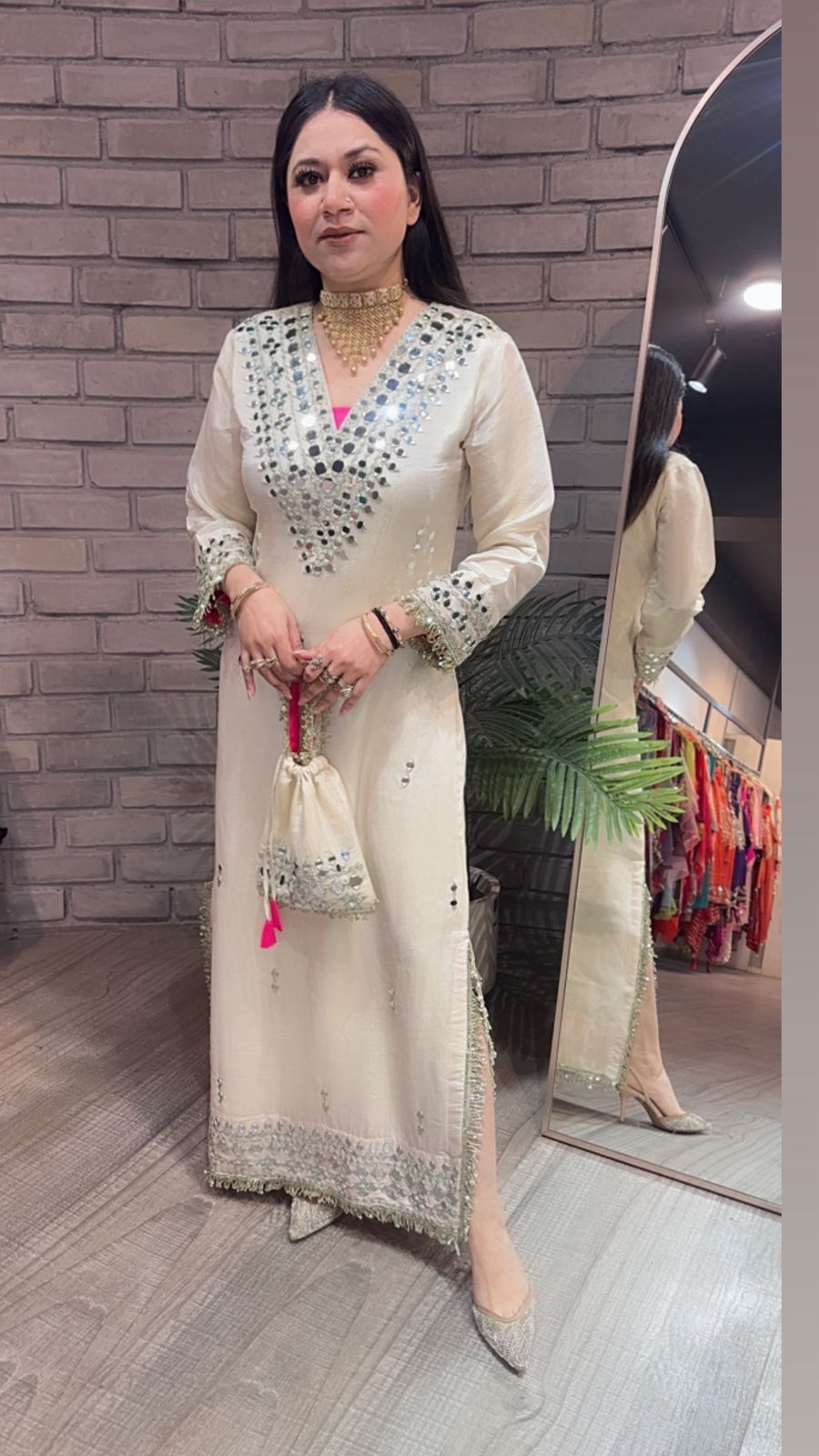 Kareena kapoor Ivory Mirror Dress with Potli
