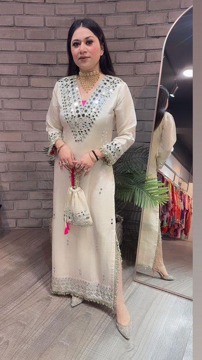 Kareena kapoor Ivory Mirror Dress with Potli