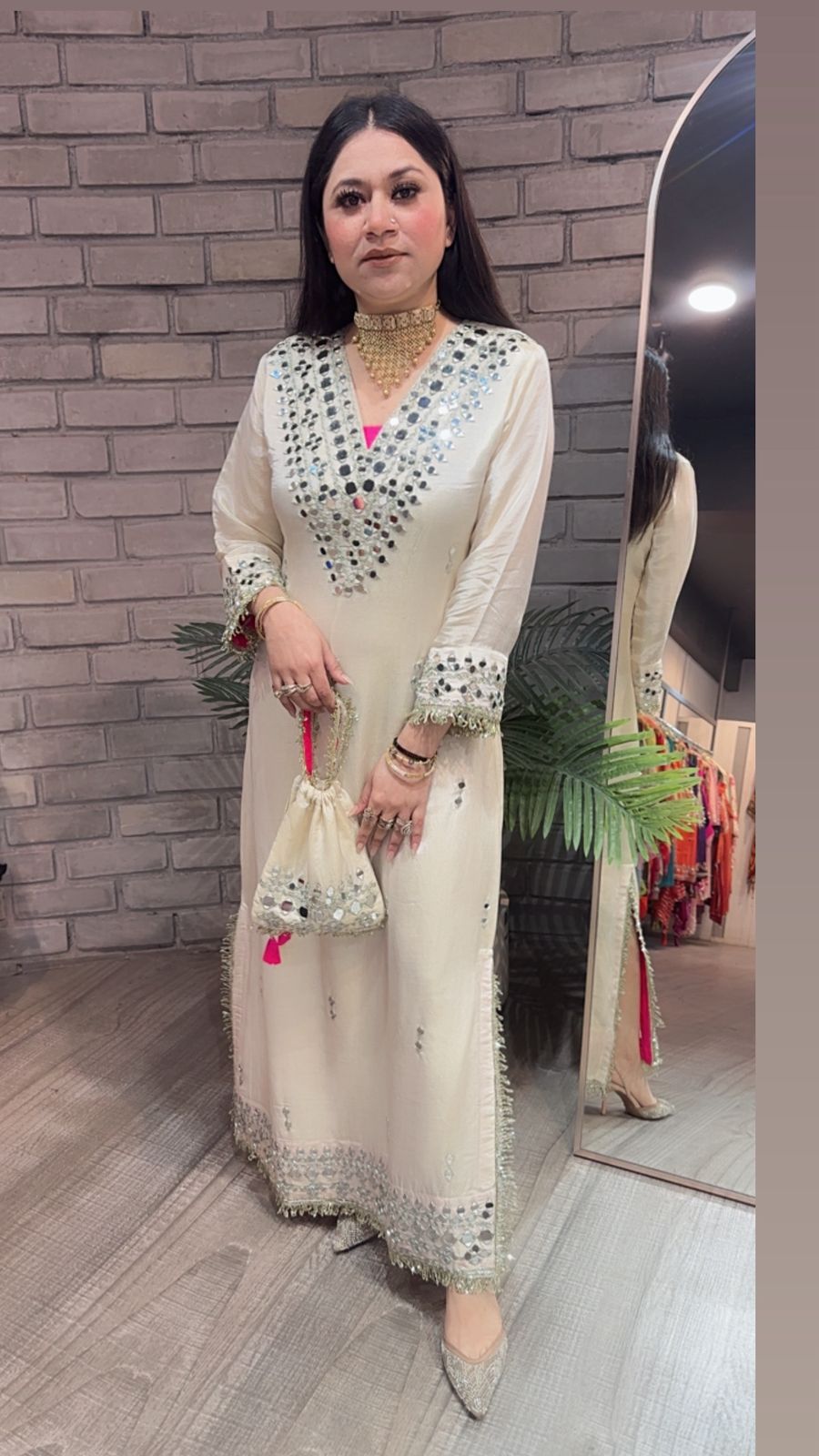Kareena kapoor Ivory Mirror Dress with Potli
