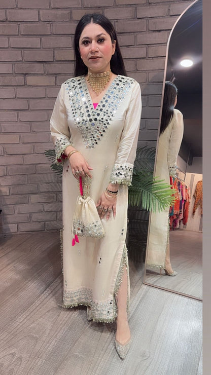Kareena kapoor Ivory Mirror Dress with Potli