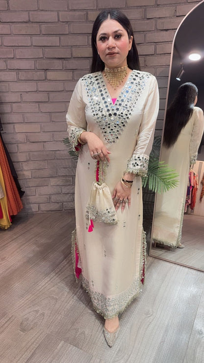 Kareena kapoor Ivory Mirror Dress with Potli