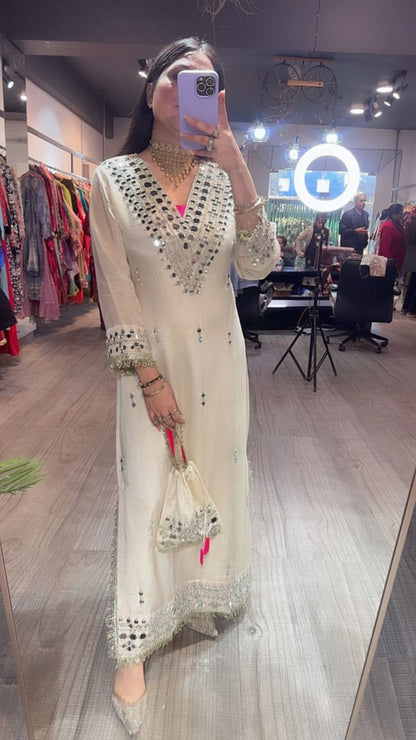 Kareena kapoor Ivory Mirror Dress with Potli