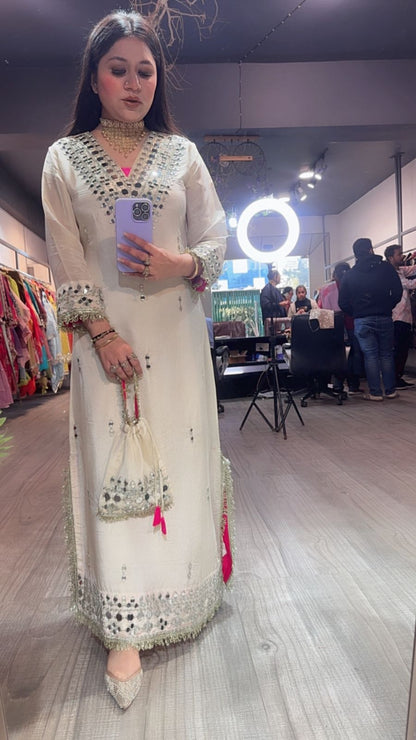 Kareena kapoor Ivory Mirror Dress with Potli