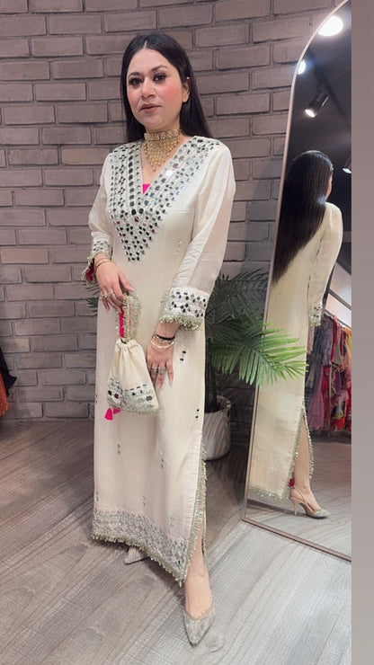 Kareena kapoor Ivory Mirror Dress with Potli