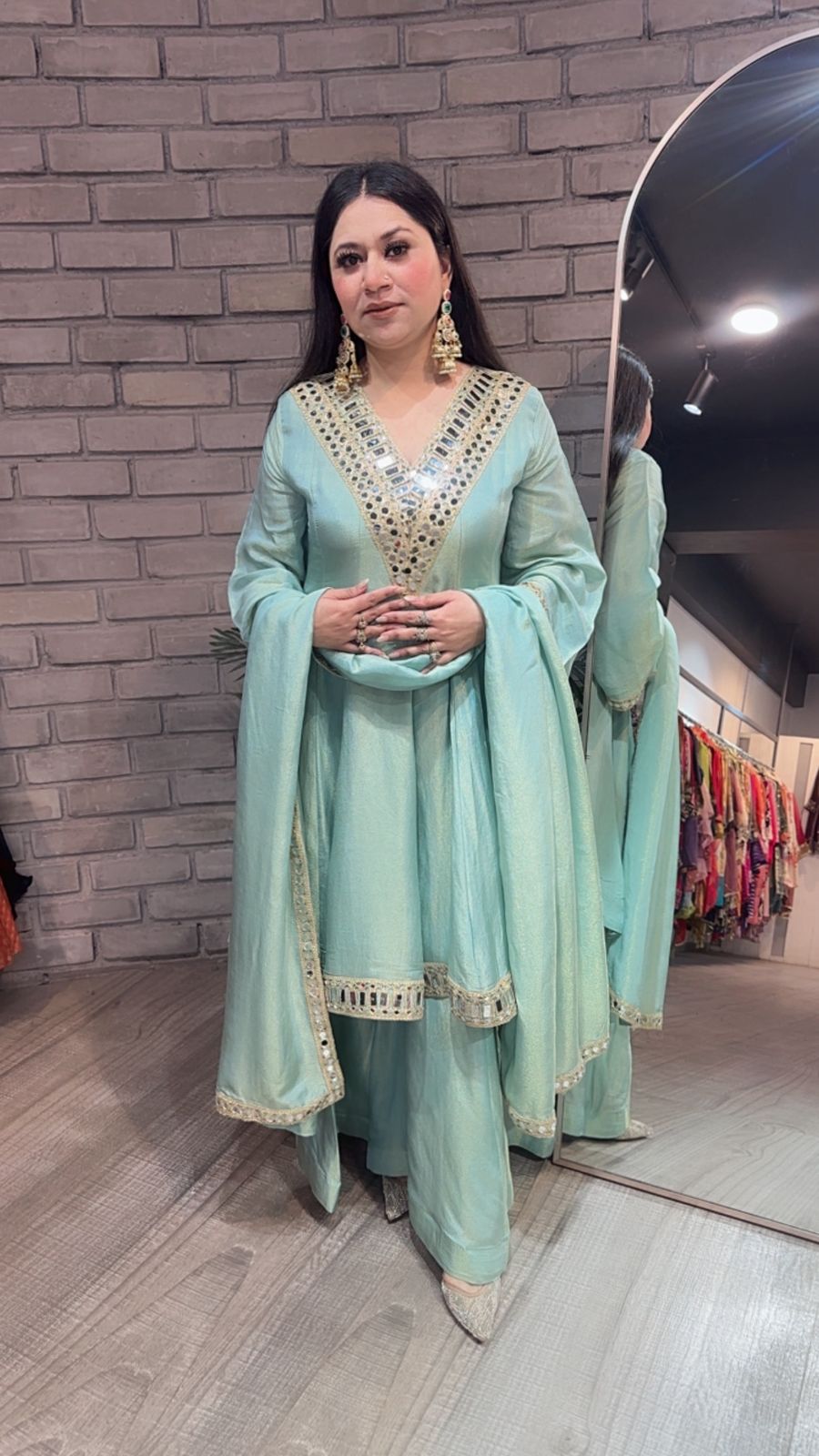 Kurban Aqua mirror work Designer Suit