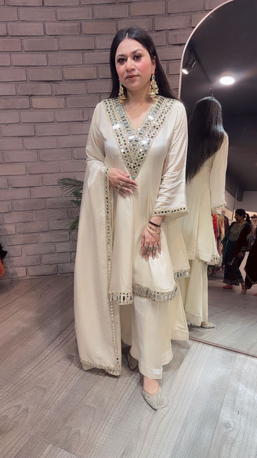 Kurban Ivory mirror work Designer Suit