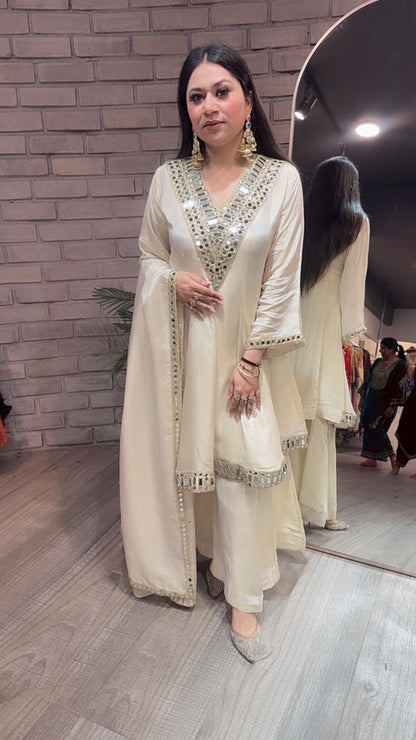 Kurban Ivory mirror work Designer Suit