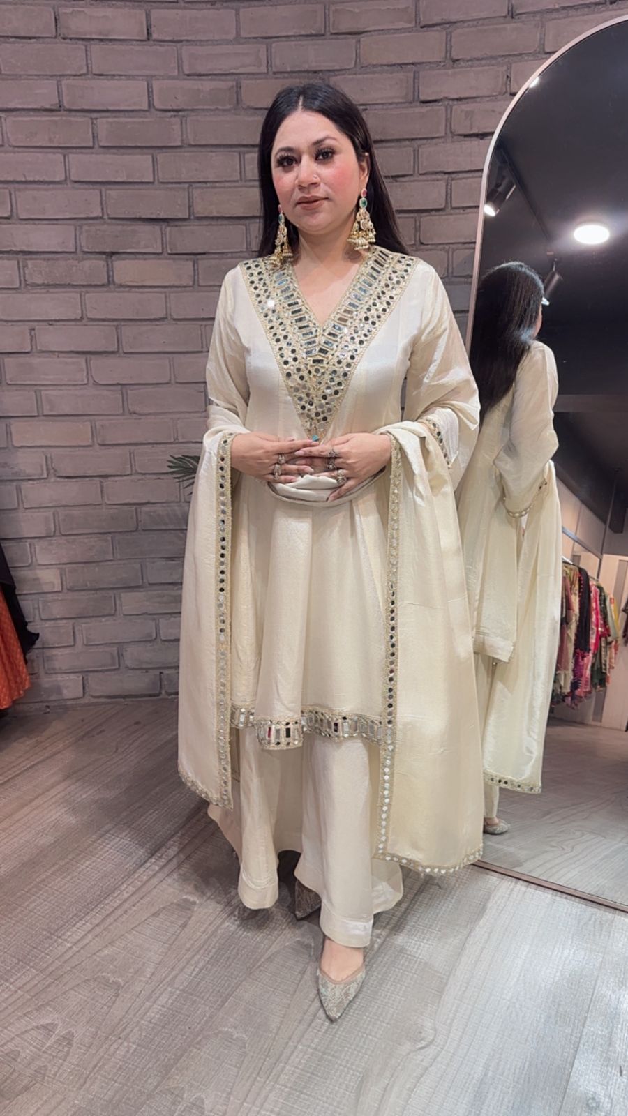 Kurban Ivory mirror work Designer Suit