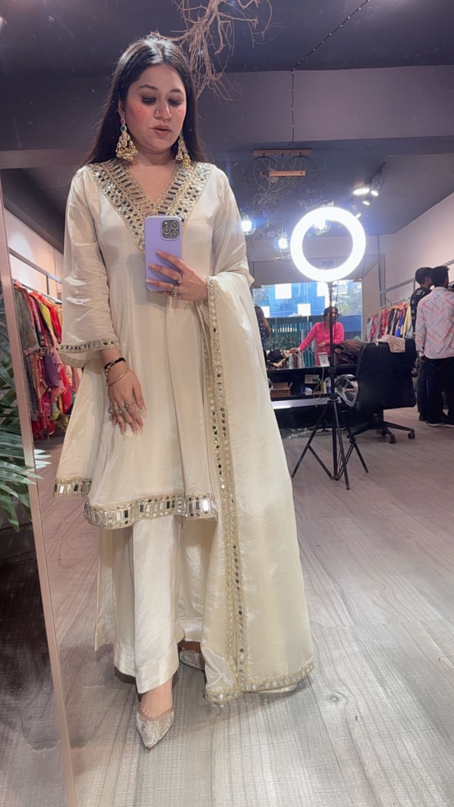 Kurban Ivory mirror work Designer Suit