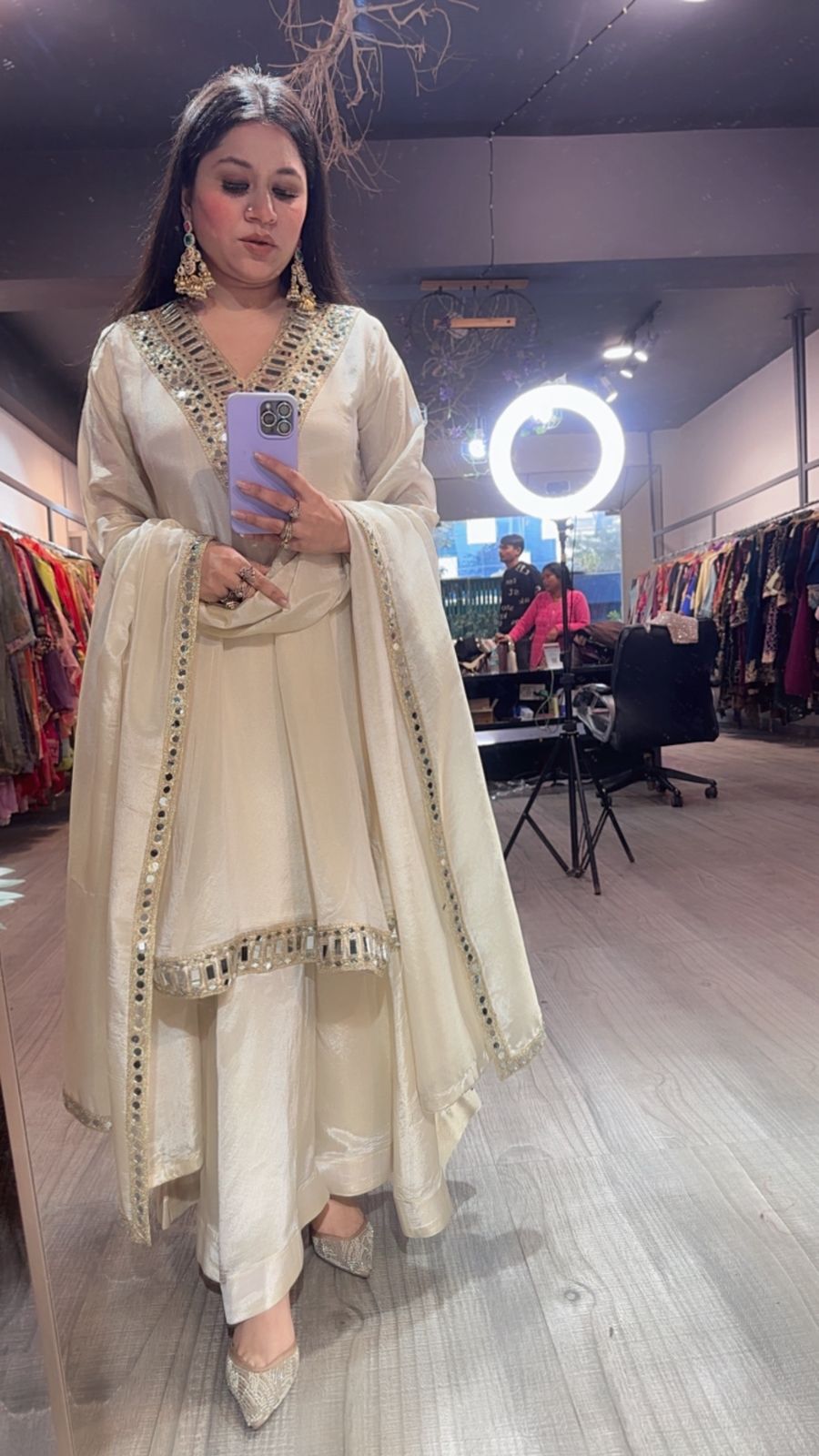 Kurban Ivory mirror work Designer Suit