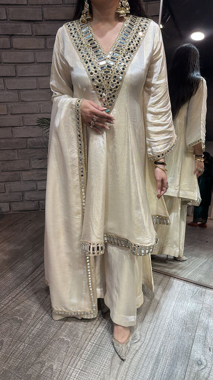 Kurban Ivory mirror work Designer Suit