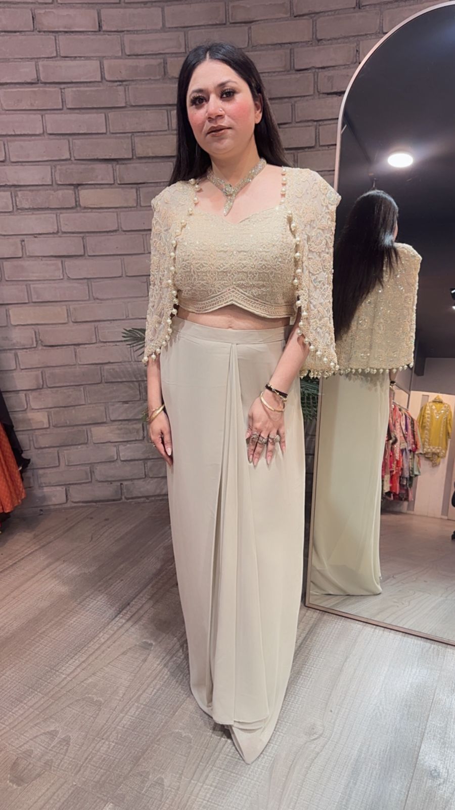 Fabulous Beige cape Dhoti Style
