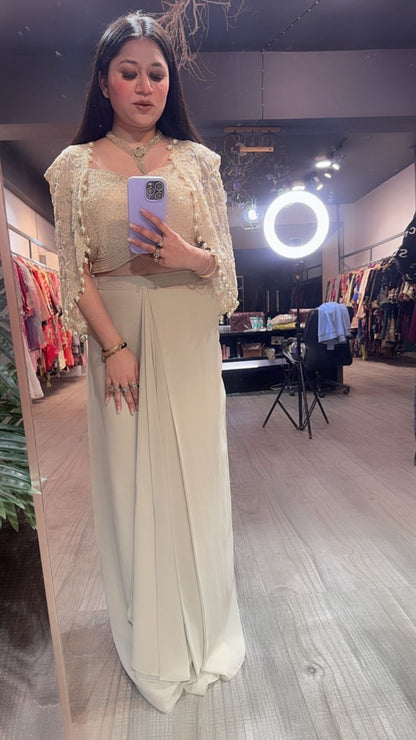 Fabulous Beige cape Dhoti Style