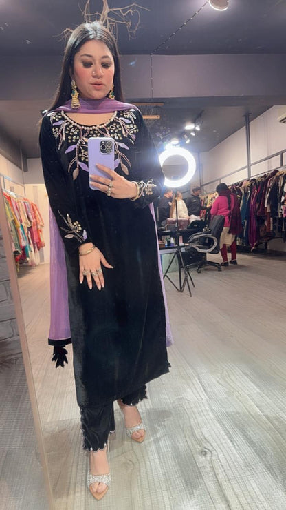 Gajak Black Designer velvet suit