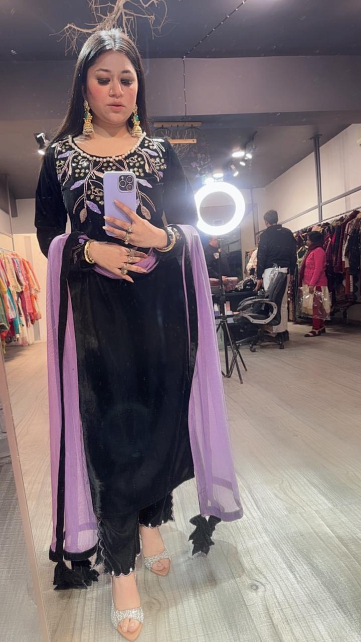 Gajak Black Designer velvet suit